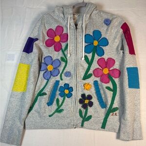Mossimo Grey with Embroidered Flowers Zip-up Lightweight Sweatshirt Size XL